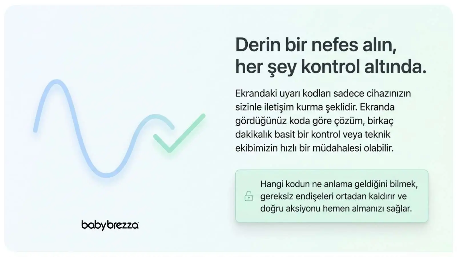 Derin bir nefes alın her şey kontrol altında illüstrasyonu ve bilgi kutusu - Baby Brezza