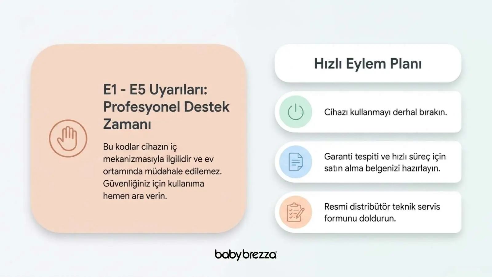 E1 ile E5 arası uyarılar profesyonel destek zamanı ve hızlı eylem planı - Baby Brezza