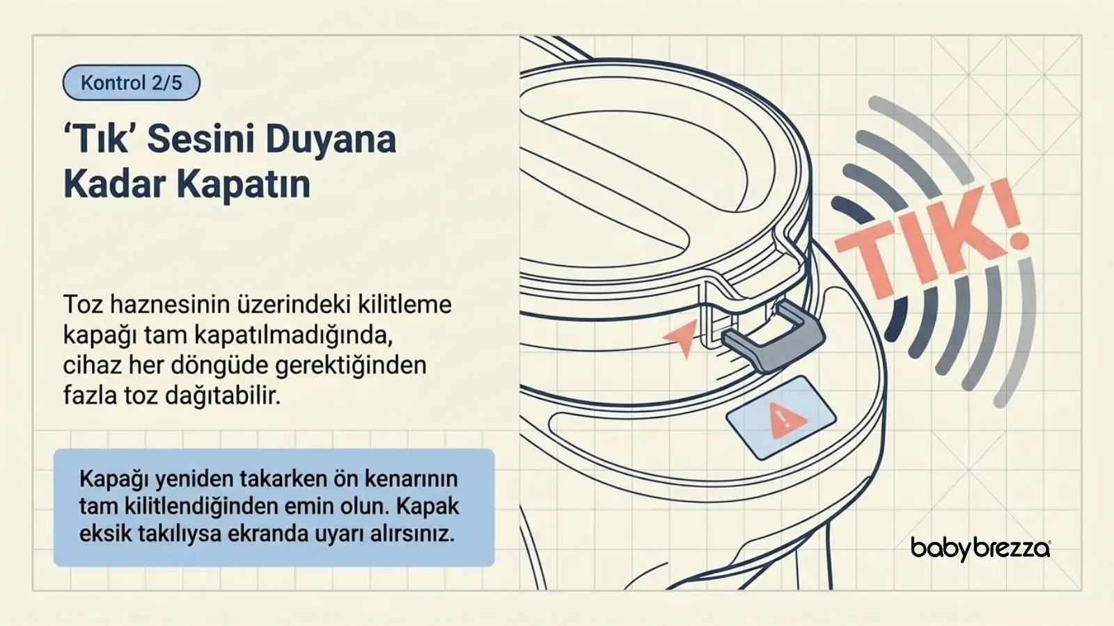 Formula Pro toz haznesi kilitleme kapağı kontrolü - Baby Brezza